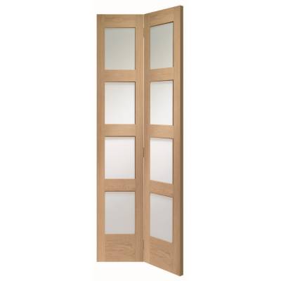 Oak Shaker Clear Glazed Internal Bi-fold Bifold Door Wooden ...